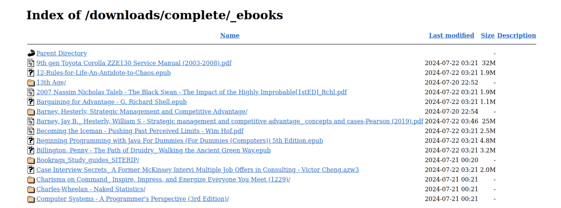 An example of an open directory hosting ebooks